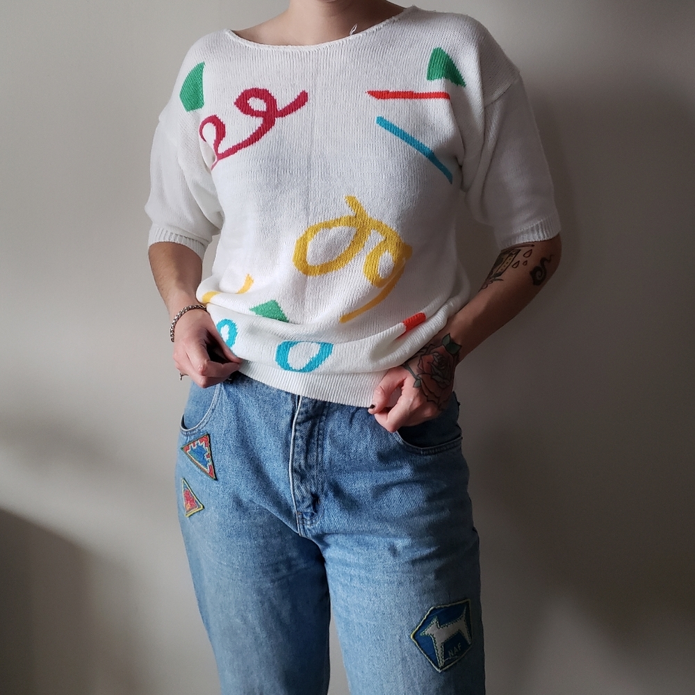 1980s confetti themed sweater